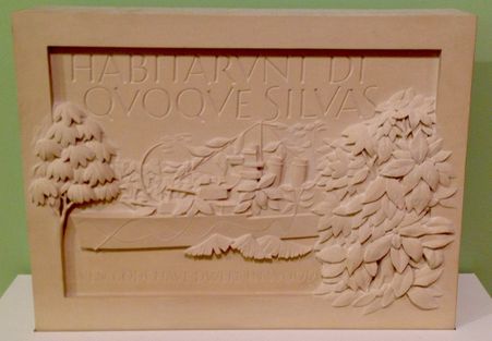 Ian Hamilton Finlay, wood carving,  Habitarunt di quoque silvas (Eclogues 2. 60): ‘Even gods have dwelt in woods’.
deCordova Sculpture Park and Museum,  Lincoln MA. 